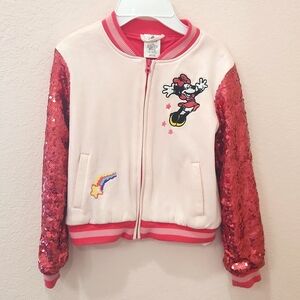 Disney Store Girls Bomber Jacket Sequin Minnie Mouse Size 7/8